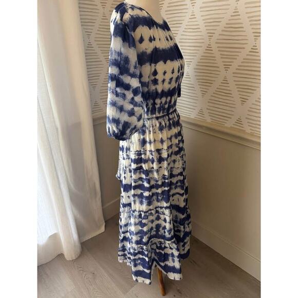 Mango MNG Women’s Size 8 Medium Blue White Cotton Puff Sleeve Midi Maxi Dress - Picture 7 of 7